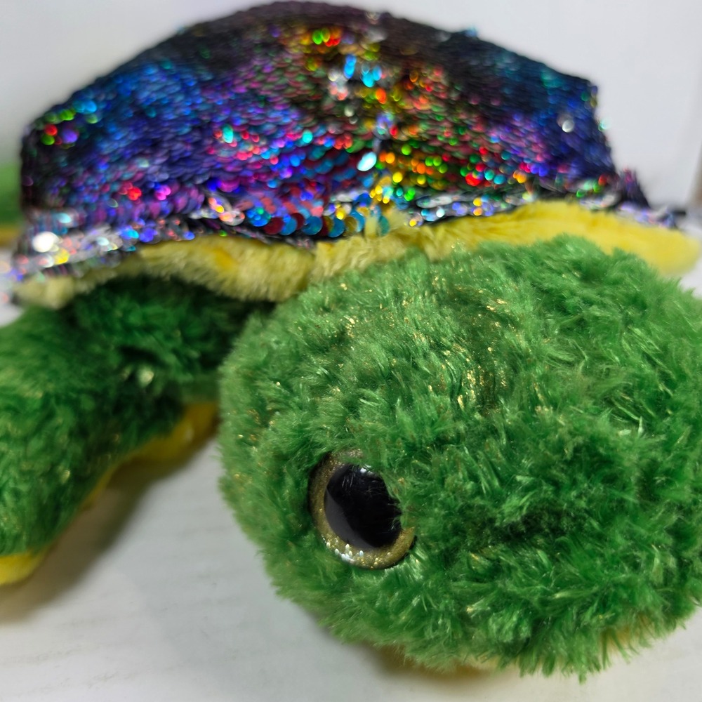 Dan Dee Reversible Sequin Sea Turtle Plush Rainbow Flip Sequins Green Yellow